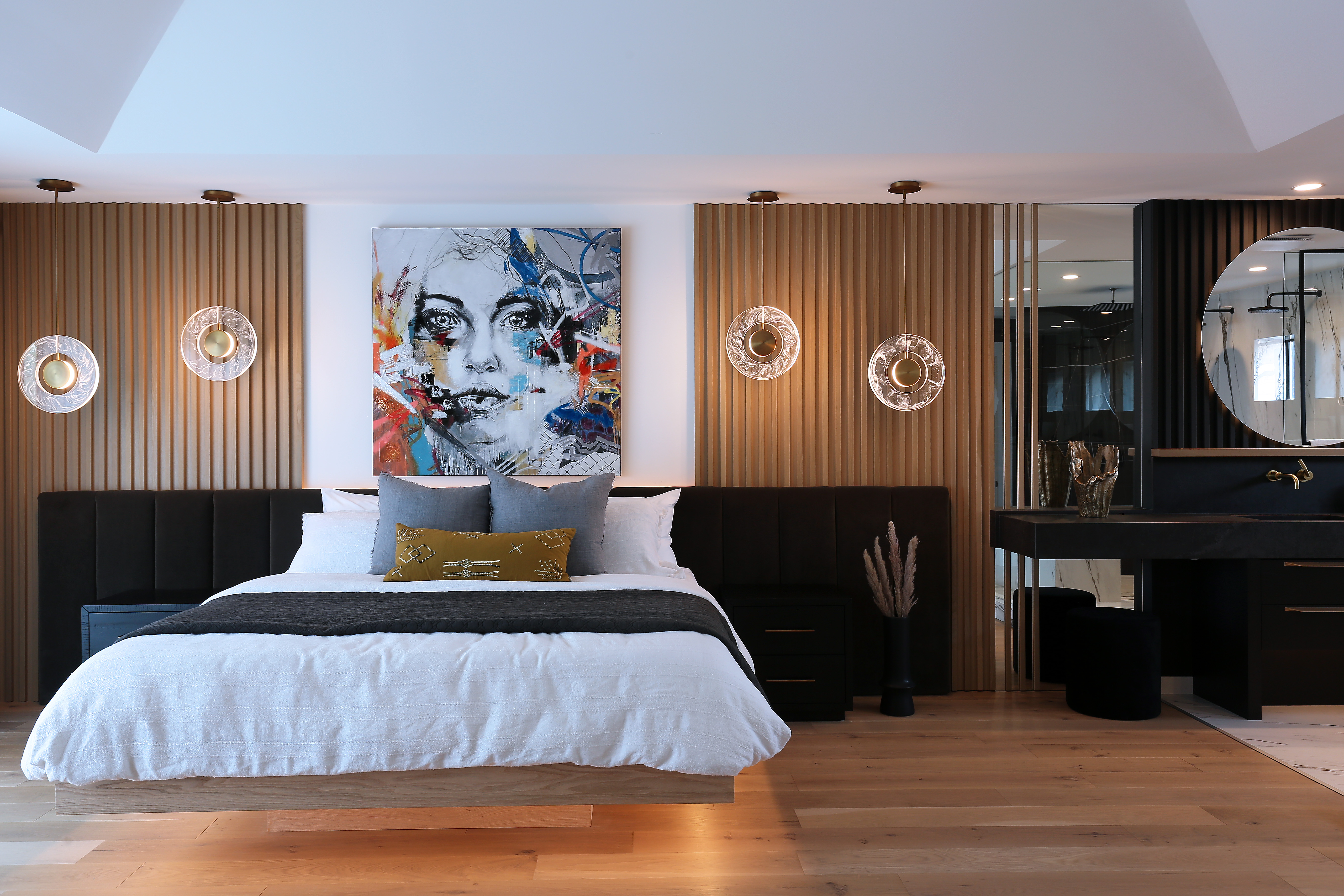 White oak custom millwork throughout this award-winning Kelowna residence, featured on the cover of Build Magazine Okanagan.